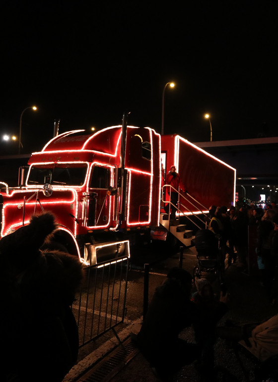 Coca-Cola Christmas truck at night