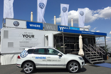 New Volkswagen in front of Rainbow's mobile showroom Image 1