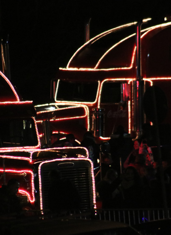 Coca-Cola Christmas truck in Magdeburg illuminated