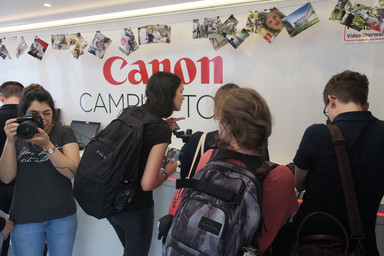 Interior of the Canon Camous tour infowheels with students 2016 Image 2