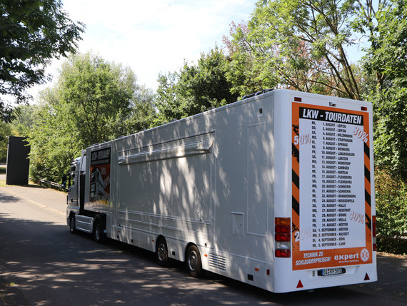 Expert Showtruck with its tour data on the backside