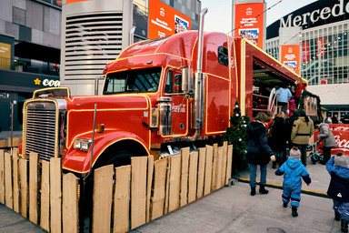 Coca Cola Christmas Truck with a wooden fence Image 2